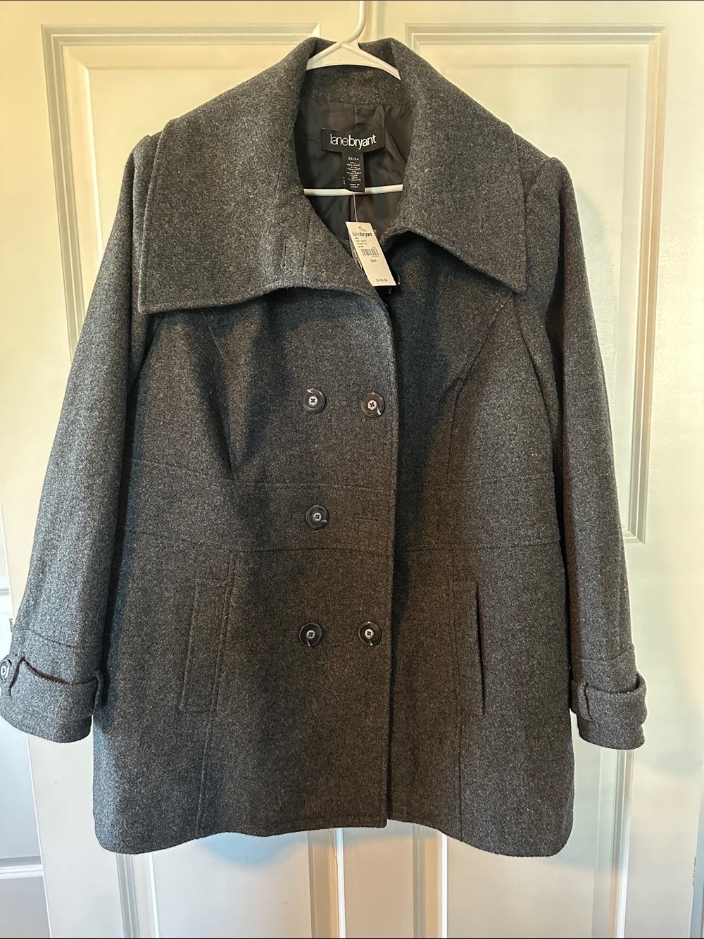 Lane Bryant Dark Gray Double-Breasted Wool Pea Coat